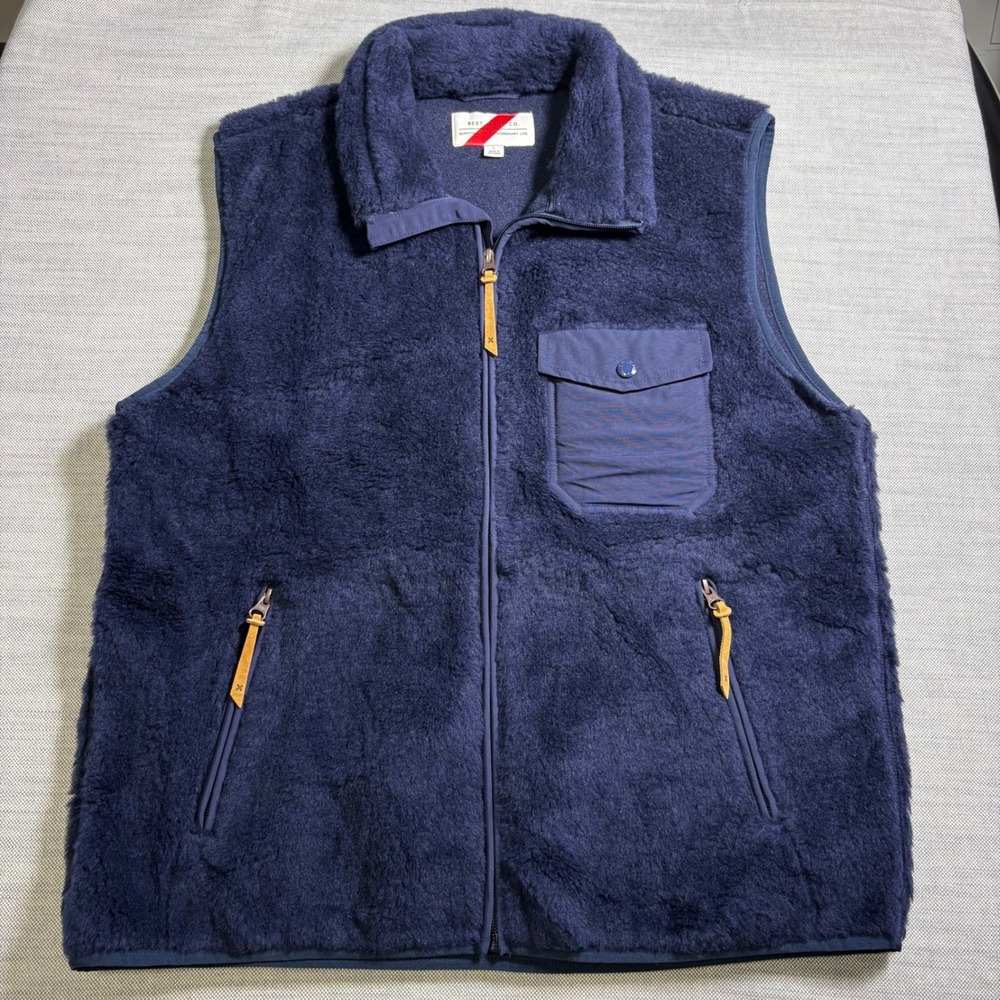 Best Made Co Fleece Vest Large Navy Blue Wool Blend Outdoor Utility MSRP $168